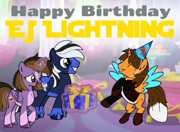 Size: 600x440 | Tagged: safe, artist:noi kincade, derpibooru import, oc, oc:ej, oc:ghostpony, oc:princess kincade, unofficial characters only, alicorn, g4, eyes closed, female, happy birthday, hat, image, male, party hat, png, present, smiling