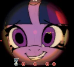 Size: 1117x1011 | Tagged: safe, artist:anonymous, derpibooru import, screencap, twilight sparkle, pony, unicorn, /mlp/, /mlp/ tf2 general, 4chan, crosshair, horn, image, looking at you, png, scope, sniper, sniper (tf2), team fortress 2