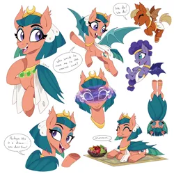 Size: 1300x1300 | Tagged: safe, artist:heilos, derpibooru import, idw, somnambula, bat pony, pony, g4, anklet, bat ears, bat ponified, bat wings, carpet, cloven hooves, crown, egyptian, egyptian headdress, egyptian pony, fruit, glowpaz, grape pint, image, jewelry, jpeg, makeup, race swap, regalia, sandbright, simple background, slit pupils, unshorn fetlocks, upside down, wings