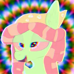 Size: 2048x2048 | Tagged: safe, artist:wornpaladin, artist:worny, derpibooru import, smoky, tree hugger, pony, bandana, dreadlocks, dreads, drug use, drugs, filter, green skin, happy, high, hippie, image, joy, jpeg, lsd, orange mane, psychedelic, purple eyes, relaxed, relaxed face, relaxing, satisfied, stoned, tongue out