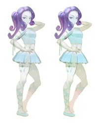 Size: 1280x1626 | Tagged: safe, artist:alba_pura, derpibooru import, rarity, equestria girls, g4, alternate hairstyle, ballet slippers, clothes, female, image, jpeg, midriff, ponytail, short shirt, simple background, skirt, solo, white background