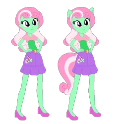 Size: 555x593 | Tagged: safe, artist:selenaede, artist:user15432, derpibooru import, minty, human, equestria girls, g3, g4, base used, belt, clothes, cutie mark, cutie mark on clothes, equestria girls style, equestria girls-ified, g3 to g4, generation leap, hand on hip, high heels, image, png, ponied up, pony ears, shirt, shoes, simple background, skirt, smiling, solo, transparent background