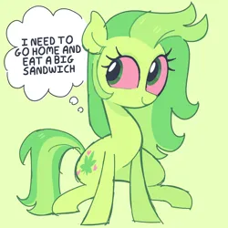 Size: 5000x5000 | Tagged: safe, derpibooru import, oc, unofficial characters only, earth pony, pony, g4, bloodshot eyes, colored sketch, doodle, drugs, green background, green eyes, image, marijuana, munchies, png, simple background, sitting, sketch, solo, thinking, thought bubble