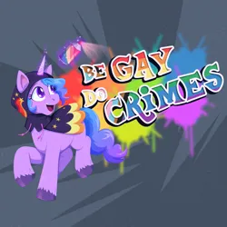 Size: 4000x4000 | Tagged: safe, artist:willoillo, derpibooru import, izzy moonbow, pony, unicorn, g5, my little pony: tell your tale, art, be gay do crimes, graffiti, horn, illustration, image, mouthpiece, my little pony, png, politics, sneaksy