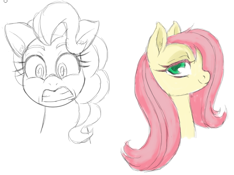 Size: 973x731 | Tagged: safe, artist:buttercupsaiyan, derpibooru import, fluttershy, pinkie pie, image, krita, png, sketch