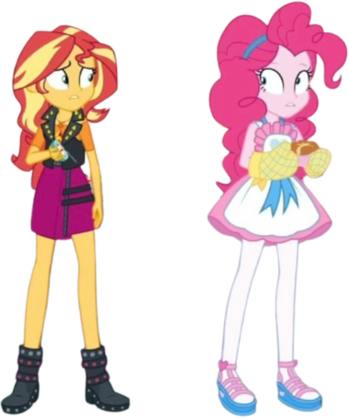 Size: 2105x2520 | Tagged: safe, derpibooru import, edit, edited screencap, editor:homersimpson1983, editor:mrtoonlover83, screencap, pinkie pie, sunset shimmer, human, equestria girls, g4, apron, background removed, clothes, duo, duo female, female, image, not a vector, oven mitts, png