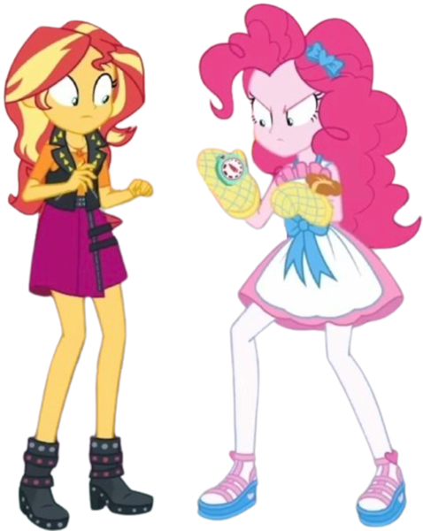 Size: 2007x2520 | Tagged: safe, derpibooru import, edit, edited screencap, editor:homersimpson1983, screencap, pinkie pie, sunset shimmer, human, equestria girls, g4, apron, background removed, clothes, duo, duo female, female, image, not a vector, oven mitts, png