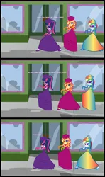 Size: 1920x3240 | Tagged: safe, artist:cartoonmasterv3, derpibooru import, rainbow dash, sci-twi, sunset shimmer, twilight sparkle, human, undead, zombie, equestria girls, g4, british, clothes, comic, controller, dress, image, infected, long dress, long skirt, png, skirt, trio