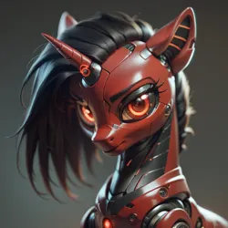 Size: 1024x1024 | Tagged: safe, ai content, derpibooru import, machine learning generated, stable diffusion, oc, robot, unicorn, female, generator:pony diffusion v6 xl, horn, image, png, prompter:teonanakatle, solo