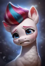 Size: 832x1216 | Tagged: prompter needed, safe, ai content, derpibooru import, machine learning generated, stable diffusion, zipp storm, pegasus, pony, g5, crying, cute, daaaaaaaaaaaw, depressed, depressing, fluffy, generator:pony diffusion v6 xl, heartbreak, image, jpeg, sad, sadorable, solo