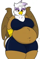 Size: 832x1216 | Tagged: suggestive, ai content, derpibooru import, machine learning generated, novelai, stable diffusion, gilda, anthro, gryphon, bbw, belly, belly button, big belly, big breasts, breasts, busty gilda, fat, gildough, hands behind back, image, overweight, png, simple background, solo, thighs, thunder thighs, white background