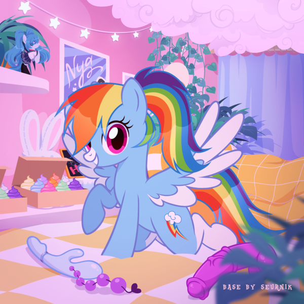 Size: 1920x1920 | Tagged: questionable, artist:seurnik, artist:shallarts, derpibooru import, kotobukiya, rainbow dash, ponified, pegasus, pony, alternate hairstyle, anal beads, base used, bed, blanket, commission, cupcake, cute, dashabetes, dildo, female, figurine, food, grin, hatsune miku, horsecock dildo, image, kotobukiya hatsune miku pony, mare, markings, pillow, png, ponytail, redesign, sex toy, smiling, solo, solo female, vibrator, vocaloid, ych example, your character here