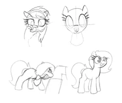 Size: 993x840 | Tagged: safe, artist:axlearts, ponerpics import, rainbow dash, oc, oc:delpone, earth pony, pegasus, pony, female, image, looking at you, mare, monochrome, open mouth, png, raised hoof, sketch, sketch dump