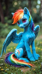 Size: 1440x2560 | Tagged: safe, ai content, derpibooru import, generator:midkemia v10, machine learning generated, prompter:scarlet ribbon, rainbow dash, pegasus, bokeh, image, png, spread wings, wings