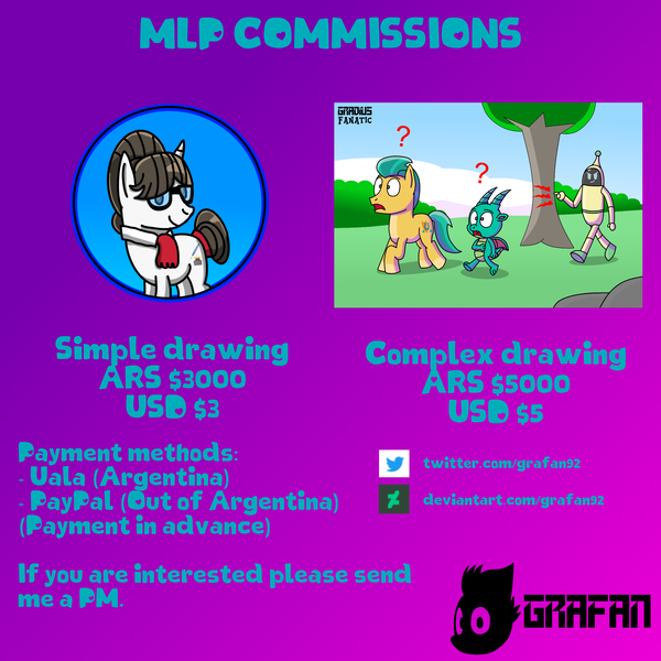 Size: 2500x2500 | Tagged: safe, artist:gradiusfanatic, derpibooru import, hitch trailblazer, raven, sparky sparkeroni, dragon, earth pony, robot, unicorn, g5, advertisement, commission, commission info, female, gradient background, horn, image, male, png