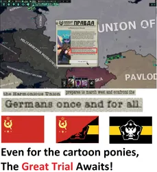 Size: 1282x1398 | Tagged: safe, derpibooru import, oc, equestria at war mod, black league, communism, flag, harmonious union, hearts of iron 4, image, jpeg, map, newspaper, omsk, ponylon, project ferus, russia, russian reunification, the great trial awaits, the new order: last days of europe, this will end in war