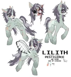 Size: 2651x2843 | Tagged: semi-grimdark, artist:hinemu, derpibooru import, oc, oc:lilith, unofficial characters only, pegasus, pony, image, pegasus oc, png, pronouns, reference sheet, simple background, white background, wings