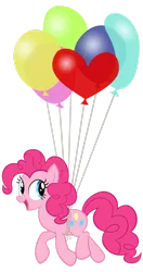 Size: 900x1710 | Tagged: safe, artist:ohitison, derpibooru import, pinkie pie, earth pony, pony, g4, it's about time, balloon, female, floating, image, looking to the right, mare, open mouth, png, sideways glance, simple background, solo, then watch her balloons lift her up to the sky, transparent background, vector