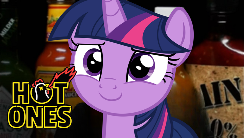 Size: 1000x568 | Tagged: artist needed, source needed, safe, derpibooru import, twilight sparkle, hot ones, hot sauce, hot wings, image, png, smiling, solo