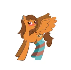 Size: 1333x1310 | Tagged: safe, artist:suran, derpibooru import, oc, oc:suran, unofficial characters only, pegasus, g4, blushing, clothes, female, image, looking at you, png, simple background, smiling, socks, solo, striped socks, white background