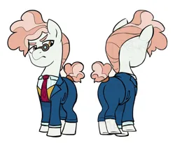 Size: 1280x1052 | Tagged: safe, artist:askometa, derpibooru import, svengallop, earth pony, pony, butt, clothes, glasses, image, male, necktie, pants, plot, png, shirt, simple background, solo, stallion, white background