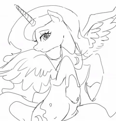 Size: 1189x1236 | Tagged: safe, artist:g5p7r, derpibooru import, princess luna, alicorn, pony, black and white, female, grayscale, hoof shoes, image, jpeg, mare, monochrome, peytral, sketch, spread wings, wings