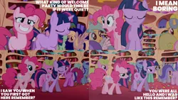 Size: 2000x1125 | Tagged: safe, derpibooru import, edit, edited screencap, editor:quoterific, screencap, berry punch, berryshine, daisy, derpy hooves, flower wishes, lemon hearts, lyra heartstrings, minuette, pinkie pie, sea swirl, seafoam, sunshower, twilight sparkle, friendship is magic, g4, image, png