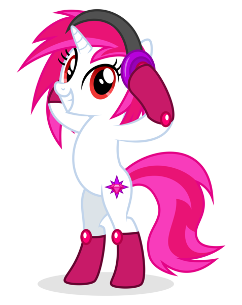 Size: 3000x3772 | Tagged: safe, artist:keronianniroro, derpibooru import, oc, oc:dazzler, unofficial characters only, pony, unicorn, bipedal, clothes, cutie mark, headphones, horn, image, looking at you, png, simple background, socks, solo, stockings, thigh highs, transparent background