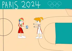 Size: 2281x1616 | Tagged: safe, artist:joshpikadplover2017, derpibooru import, rainbow dash, human, 2024 olympics, basketball, germany, humanized, image, japan, misty (pokémon), olympic games, olympics, png, pokémon, sports