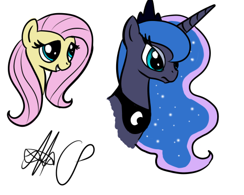 Size: 500x400 | Tagged: safe, artist:middleness-collar, derpibooru import, fluttershy, princess luna, alicorn, pegasus, pony, bust, image, png