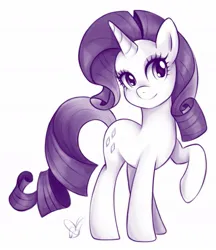 Size: 873x1010 | Tagged: safe, artist:czscribbles, derpibooru import, part of a set, rarity, pony, unicorn, g4, female, horn, image, jpeg, looking at you, mare, monochrome, raised hoof, simple background, smiling, solo, white background