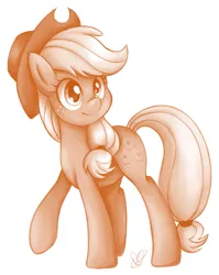 Size: 835x1050 | Tagged: safe, artist:czscribbles, derpibooru import, part of a set, applejack, earth pony, pony, g4, applejack's hat, cowboy hat, female, freckles, hat, image, jpeg, mare, monochrome, raised hoof, simple background, smiling, solo, white background