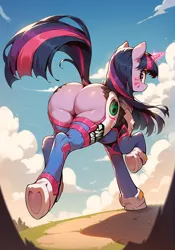 Size: 1832x2616 | Tagged: suggestive, ai content, derpibooru import, machine learning generated, prompter:kuporosso, stable diffusion, twilight sparkle, twilight sparkle (alicorn), alicorn, pony, g4, butt, clothes, cosplay, costume, crossover, d.va, dock, female, frog (hoof), high res, hoof heart, image, looking at you, looking back, looking back at you, mare, overwatch, plot, png, presenting, raised tail, rear view, smiling, smiling at you, solo, solo female, tail, the ass was fat, twibutt, underhoof