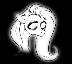 Size: 1712x1516 | Tagged: safe, artist:mammalian_alien, derpibooru import, fluttershy, ghost, ghost pony, pony, undead, black background, blank eyes, image, monochrome, png, simple background, solo, sternocleidomastoid