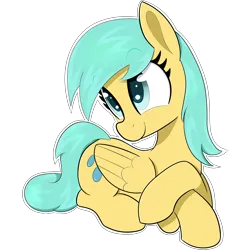 Size: 2880x2880 | Tagged: safe, artist:maretian, artist:scandianon, derpibooru import, sunshower raindrops, pegasus, pony, g4, collaboration, crossed hooves, cute, female, image, lying down, mare, png, prone, simple background, smiling, solo, transparent background