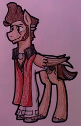 Size: 1325x2048 | Tagged: safe, artist:chortlebot, derpibooru import, ponified, pegasus, pony, brown mane, cabanela, clothes, coat, colored pencil drawing, image, jewelry, jpeg, male, middle aged, necklace, pendant, photo, scarf, solo, stallion, suit, traditional art, white coat