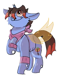 Size: 817x1080 | Tagged: safe, artist:zaidadrawz, derpibooru import, oc, oc:key ti, unofficial characters only, changeling, hybrid, pony, bandana, big smile, changeling hybrid, female, head fluff, hoof on chest, horn, image, insect wings, key, looking up, mare, png, simple background, solo, transparent background, transparent wings, two toned hair, wings