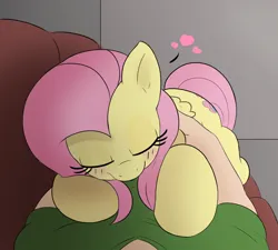 Size: 2000x1800 | Tagged: safe, derpibooru import, fluttershy, human, pegasus, pony, blushing, cuddling, eyes closed, heart, holding, holding a pony, hug, human on pony snuggling, image, love, offscreen character, png, pov, snuggling