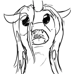 Size: 886x885 | Tagged: artist needed, safe, queen chrysalis, changeling, changeling queen, /mlp/, 4chan, bust, drawthread, fangs, female, image, looking up, monochrome, open mouth, png, portrait, simple background, sketch, solo, white background