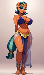 Size: 2400x4080 | Tagged: suggestive, ai content, derpibooru import, machine learning generated, somnambula, anthro, belly dancer, belly dancer outfit, clothes, harem, harem outfit, image, jpeg, loincloth, prompter:lotsofcaps