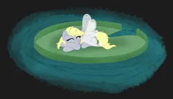 Size: 1961x1122 | Tagged: safe, artist:zeccy, derpibooru import, derpy hooves, breezie, image, lilypad, png