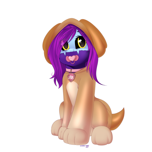 Size: 3000x3000 | Tagged: safe, artist:xcinnamon-twistx, derpibooru import, oc, oc:aeris strider, diaper, image, mask, onesie, pacifier, paw patrol, png