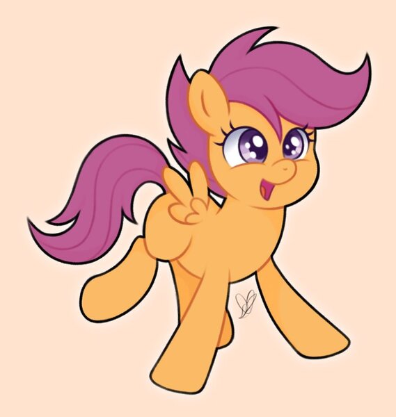 Size: 801x845 | Tagged: safe, artist:czscribbles, derpibooru import, scootaloo, pegasus, pony, g4, cute, cutealoo, female, filly, foal, image, jpeg, open mouth, orange background, simple background, smiling, solo, spread wings, wings