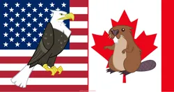 Size: 5724x3015 | Tagged: safe, artist:andoanimalia, derpibooru import, bald eagle, beaver, bird, eagle, 4th of july, american flag, canada, canada day, canadian flag, flag, holiday, image, independence day, png, united states