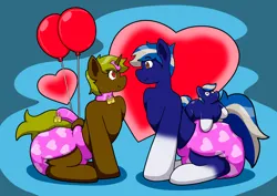 Size: 1490x1053 | Tagged: safe, artist:defilerzero, ponerpics import, oc, unofficial characters only, pony, diaper, diaper fetish, female, fetish, heart eyes, image, looking at each other, male, mare, non-baby in diaper, png, stallion, wingding eyes