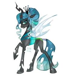 Size: 2204x2432 | Tagged: safe, artist:peachmichea, derpibooru import, queen chrysalis, changeling, changeling queen, crystal pony, crystallized, female, image, jpeg, lidded eyes, looking at you, raised hoof, simple background, solo, white background