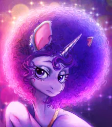 Size: 2841x3248 | Tagged: safe, artist:ziggylemon, derpibooru import, rarity, pony, unicorn, afro, alternate hairstyle, bust, ear piercing, female, gold chains, horn, image, jpeg, mare, piercing, sitting, solo