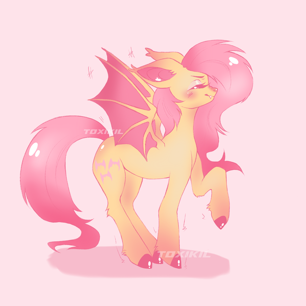 Size: 3000x3000 | Tagged: safe, artist:toxikil, derpibooru import, fluttershy, bat pony, pony, g4, bat ponified, bat wings, big ears, blushing, colored hooves, colored pinnae, colored wings, cute, ear blush, ear tufts, eyes closed, eyeshadow, floppy ears, flutterbat, full body, gradient legs, gradient mane, gradient tail, gradient wings, high res, hock fluff, hooves, image, leg fluff, long mane, long tail, makeup, motion lines, nose blush, pink background, pink eyeshadow, pink hooves, png, profile, race swap, raised hoof, shadow, shiny hooves, shiny mane, shiny tail, simple background, smiling, soft color, solo, spread wings, standing, tail, two toned wings, watermark, wings