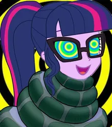 Size: 720x821 | Tagged: safe, artist:whitty101919, derpibooru import, sci-twi, twilight sparkle, human, snake, equestria girls, g4, coils, cute, female, glasses, hypno eyes, hypnosis, hypnotized, image, jpeg, kaa, kaa eyes, open mouth, open smile, smiling, twiabetes, wrapped snugly, wrapped up