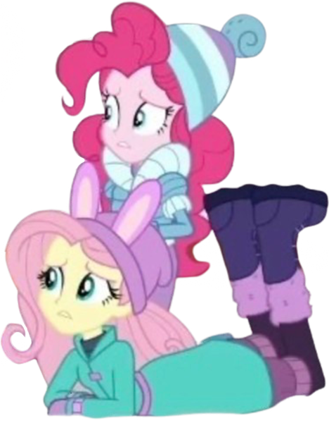 Size: 1966x2520 | Tagged: safe, derpibooru import, edit, edited screencap, editor:homersimpson1983, screencap, fluttershy, pinkie pie, human, equestria girls, g4, background removed, boots, clothes, hat, image, not a vector, png, shoes, winter coat, winter hat, winter outfit